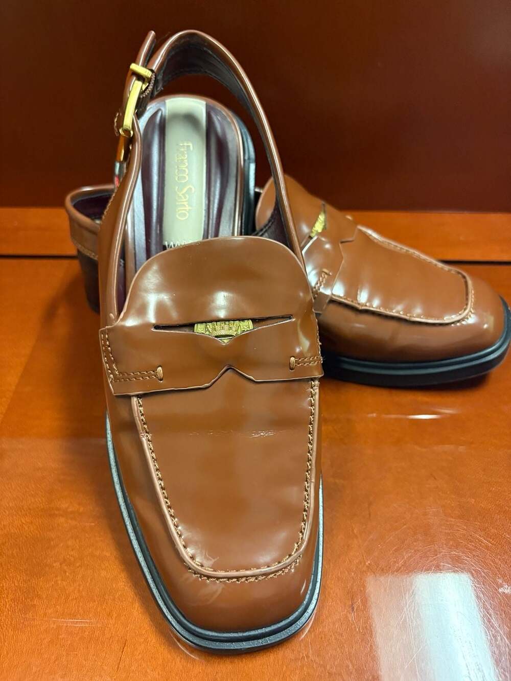Franco Sarto Women's Giada Slingback Loafer in Tobacco Brown Gloss